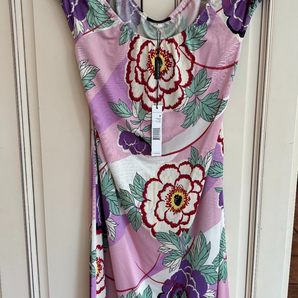 ELIE TAHARI Floral Silk Gemma Dress, Mystery Violet, Size Medium, NWT